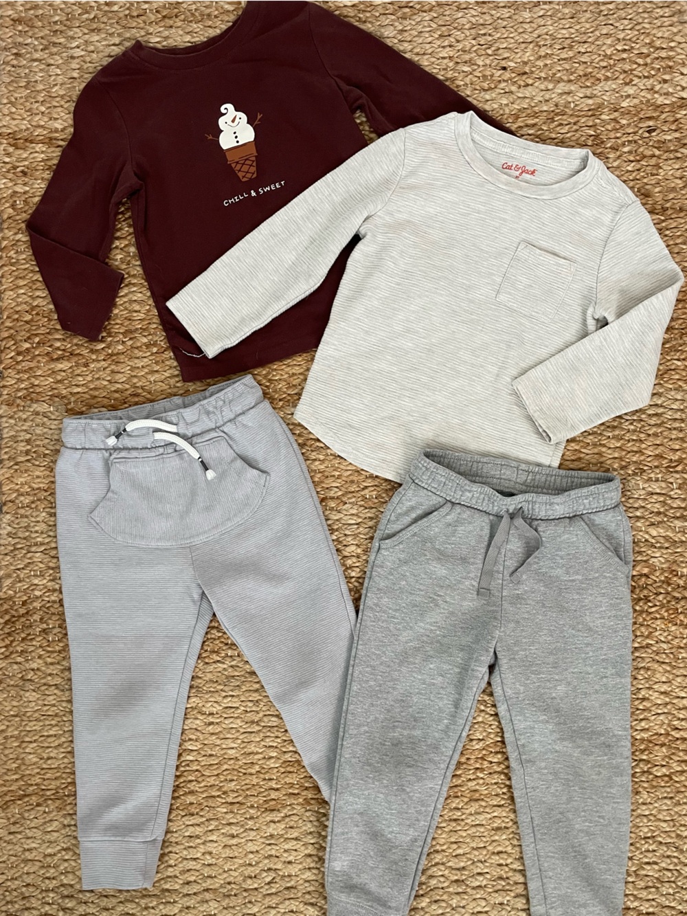 Cat & Jack Toddler Boy 3T Clothing Bundle 4pc Cozy Sweatshirts Joggers